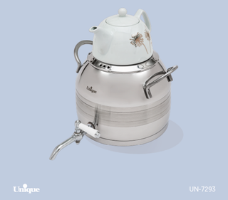 کتری قوری شیردار استیل 5 لیتر طرح ترک یونیک مدل UN-7293 / با دسته چوبی و دسته استیل